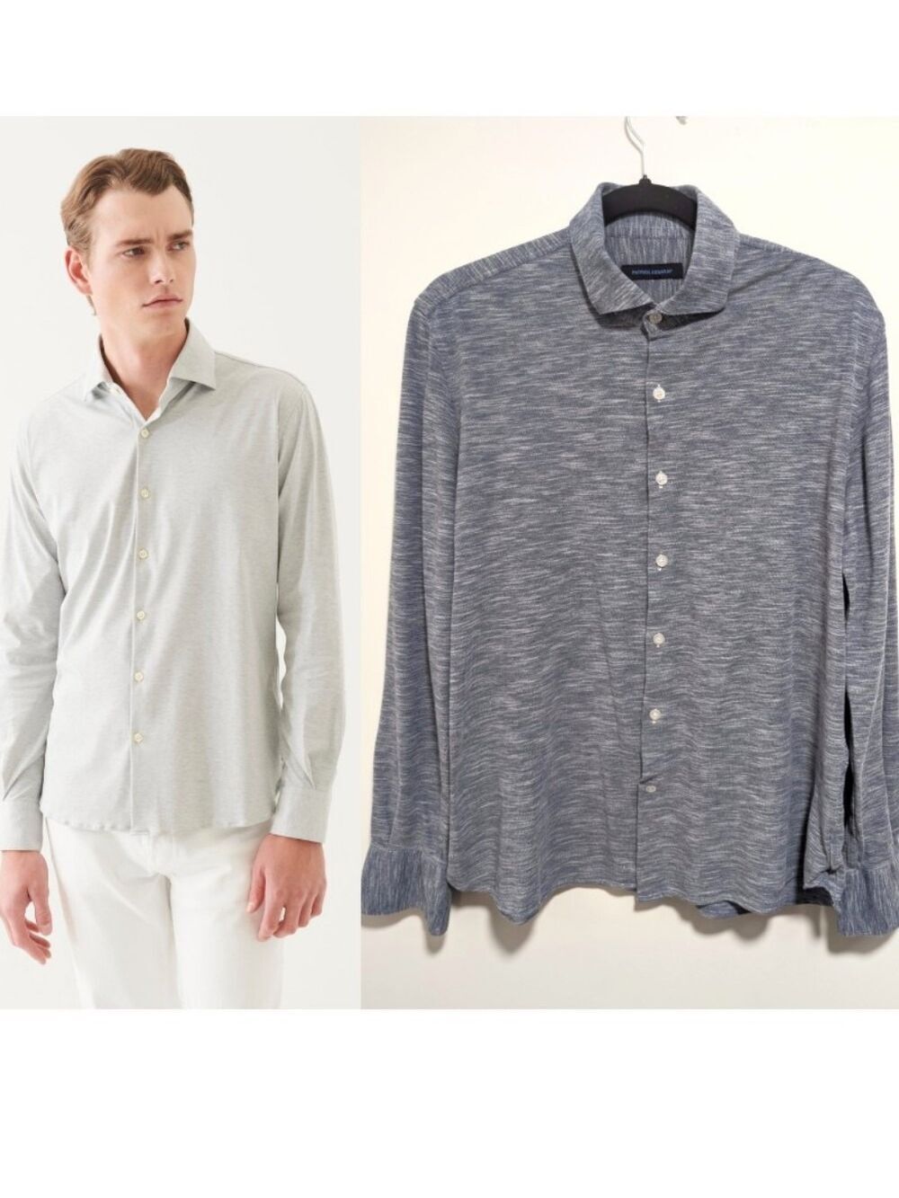 Patrick Assaraf | Long Sleeve Knit Button Down In Blue Heather